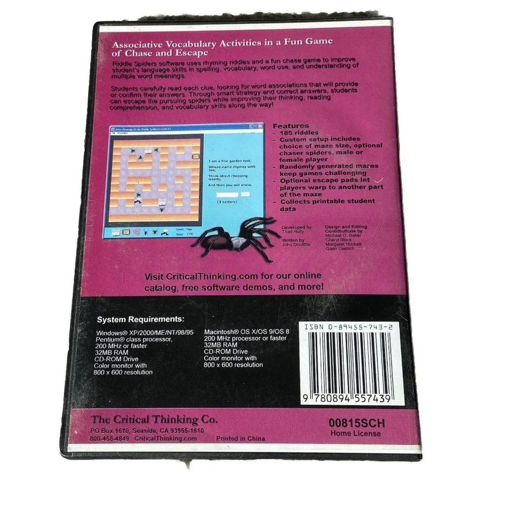 Revenge Of The Riddle Spiders PC CD-ROM Grades PreK-3 Educational Homeschool Fun